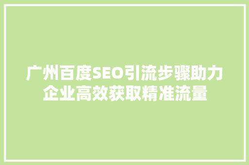 广州百度SEO引流步骤助力企业高效获取精准流量