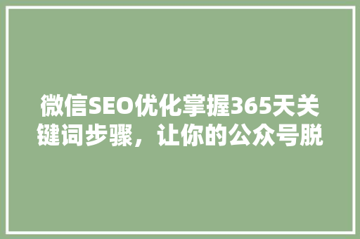 微信SEO优化掌握365天关键词步骤，让你的公众号脱颖而出