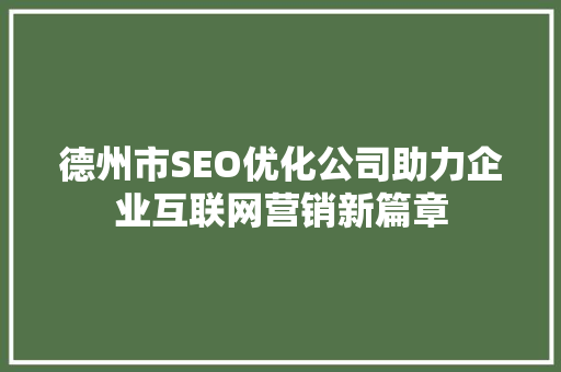德州市SEO优化公司助力企业互联网营销新篇章