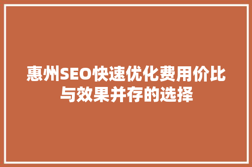 惠州SEO快速优化费用价比与效果并存的选择