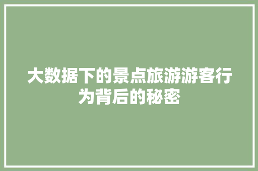 大数据下的景点旅游游客行为背后的秘密  第1张