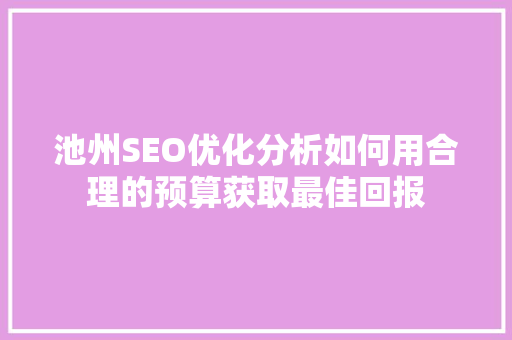 池州SEO优化分析如何用合理的预算获取最佳回报