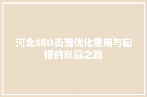 河北SEO页面优化费用与回报的双赢之路