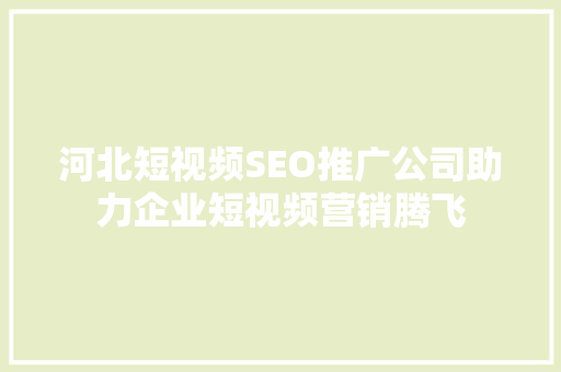 河北短视频SEO推广公司助力企业短视频营销腾飞
