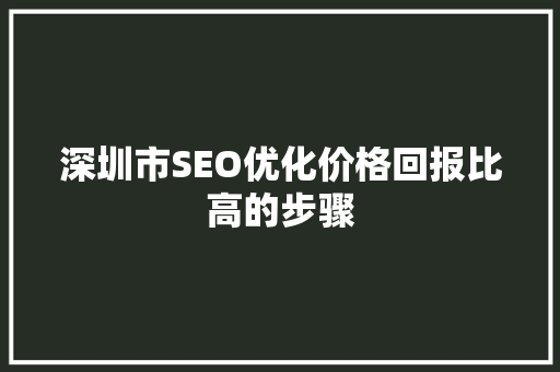 深圳市SEO优化价格回报比高的步骤