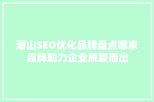 潜山SEO优化品牌盘点哪家品牌助力企业脱颖而出