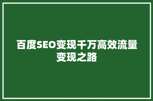 百度SEO变现千万高效流量变现之路