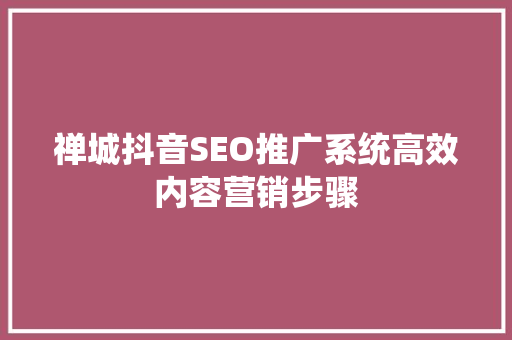 禅城抖音SEO推广系统高效内容营销步骤