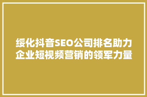 绥化抖音SEO公司排名助力企业短视频营销的领军力量