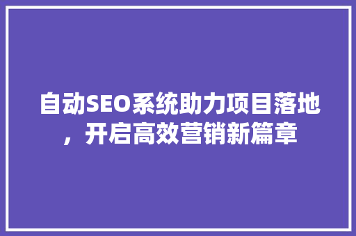 自动SEO系统助力项目落地，开启高效营销新篇章