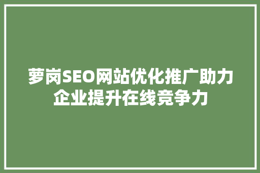萝岗SEO网站优化推广助力企业提升在线竞争力