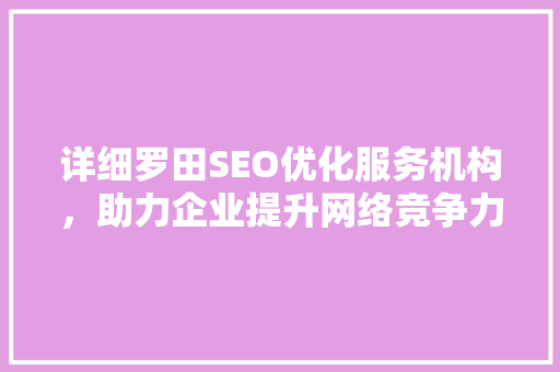 详细罗田SEO优化服务机构，助力企业提升网络竞争力
