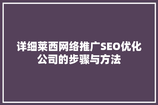 详细莱西网络推广SEO优化公司的步骤与方法