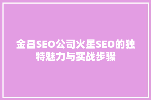金昌SEO公司火星SEO的独特魅力与实战步骤