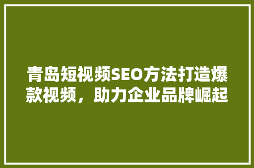 青岛短视频SEO方法打造爆款视频，助力企业品牌崛起