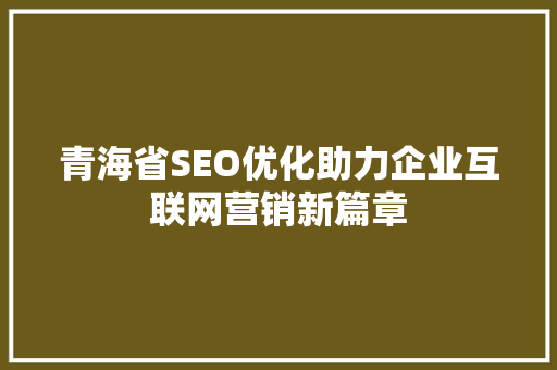 青海省SEO优化助力企业互联网营销新篇章