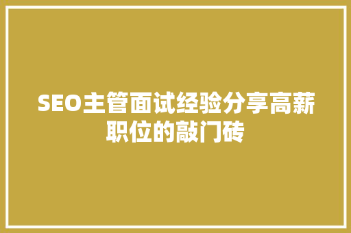 SEO主管面试经验分享高薪职位的敲门砖
