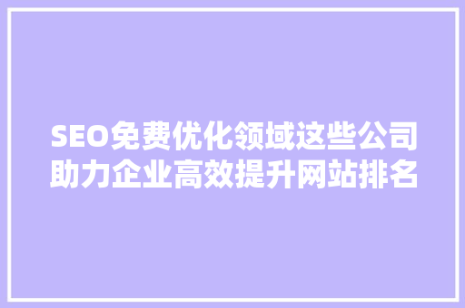 SEO免费优化领域这些公司助力企业高效提升网站排名