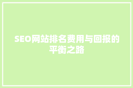 SEO网站排名费用与回报的平衡之路