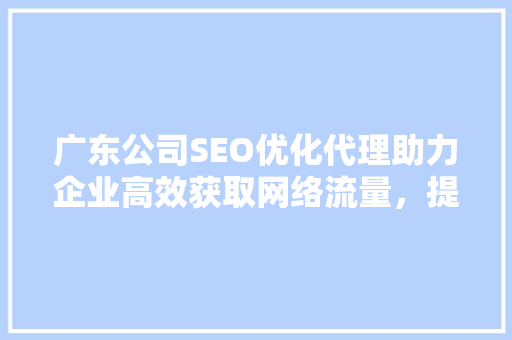 广东公司SEO优化代理助力企业高效获取网络流量，提升品牌影响力