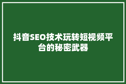 抖音SEO技术玩转短视频平台的秘密武器