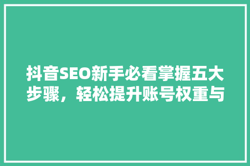 抖音SEO新手必看掌握五大步骤，轻松提升账号权重与流量