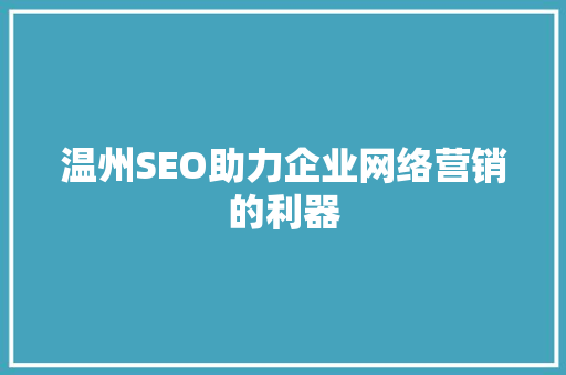 温州SEO助力企业网络营销的利器