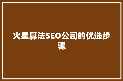 火星算法SEO公司的优选步骤