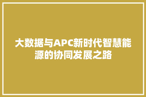 大数据与APC新时代智慧能源的协同发展之路  第1张