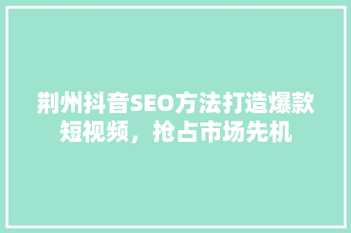 荆州抖音SEO方法打造爆款短视频，抢占市场先机