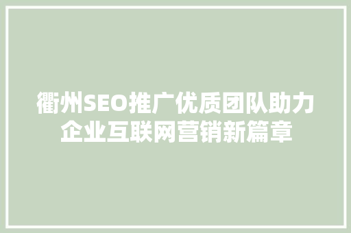 衢州SEO推广优质团队助力企业互联网营销新篇章