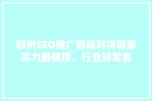 鄂州SEO推广巅峰对决哪家实力最雄厚，行业领军者