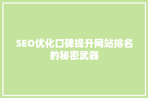 SEO优化口碑提升网站排名的秘密武器