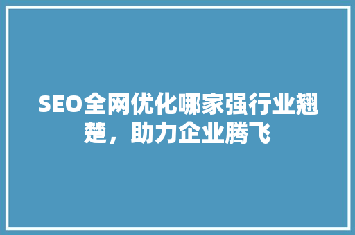 SEO全网优化哪家强行业翘楚，助力企业腾飞