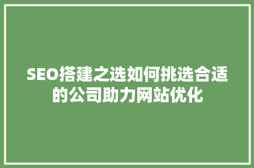 SEO搭建之选如何挑选合适的公司助力网站优化