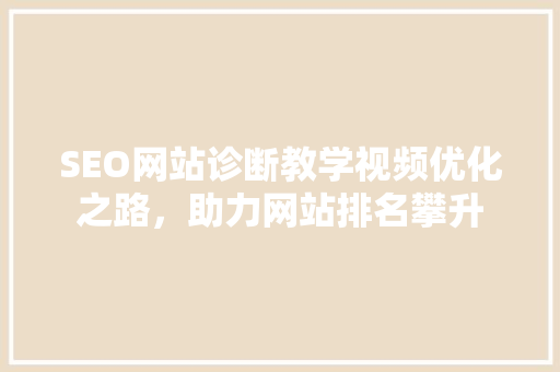 SEO网站诊断教学视频优化之路，助力网站排名攀升