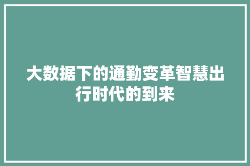 大数据下的通勤变革智慧出行时代的到来
