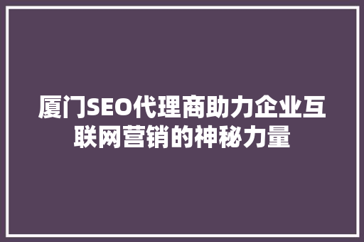 厦门SEO代理商助力企业互联网营销的神秘力量