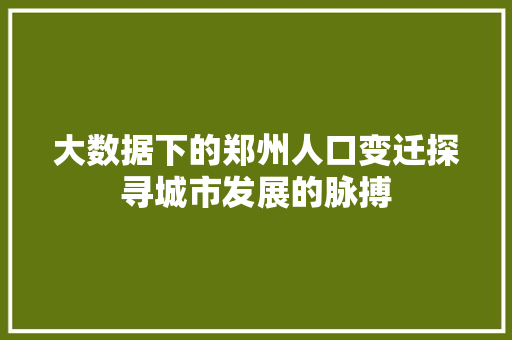 大数据下的郑州人口变迁探寻城市发展的脉搏  第1张