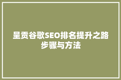 呈贡谷歌SEO排名提升之路步骤与方法