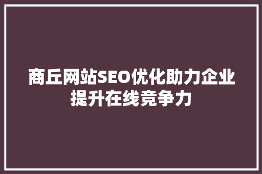 商丘网站SEO优化助力企业提升在线竞争力