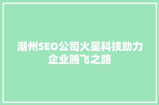 潮州SEO公司火星科技助力企业腾飞之路