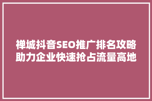 禅城抖音SEO推广排名攻略助力企业快速抢占流量高地
