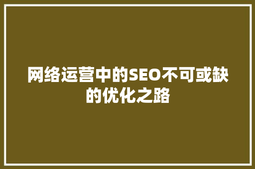 网络运营中的SEO不可或缺的优化之路
