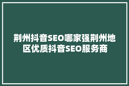 荆州抖音SEO哪家强荆州地区优质抖音SEO服务商