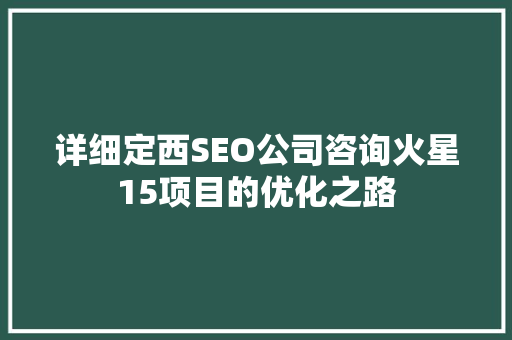详细定西SEO公司咨询火星15项目的优化之路