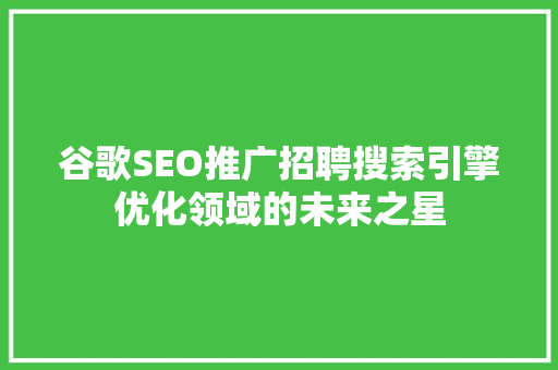 谷歌SEO推广招聘搜索引擎优化领域的未来之星