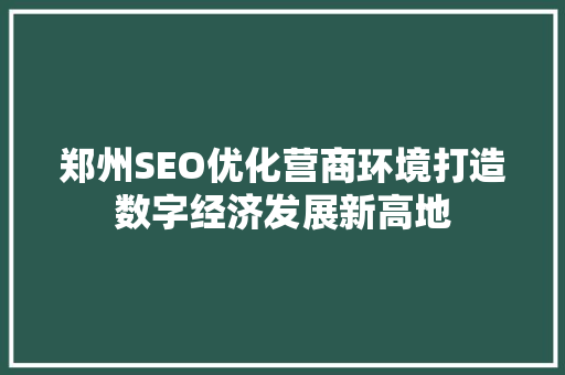 郑州SEO优化营商环境打造数字经济发展新高地