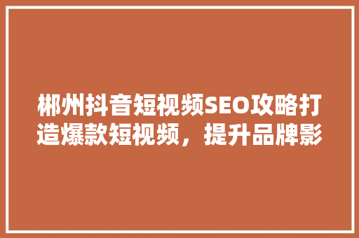 郴州抖音短视频SEO攻略打造爆款短视频，提升品牌影响力
