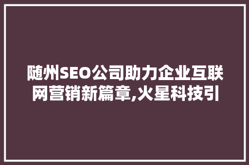 随州SEO公司助力企业互联网营销新篇章,火星科技引领行业潮流